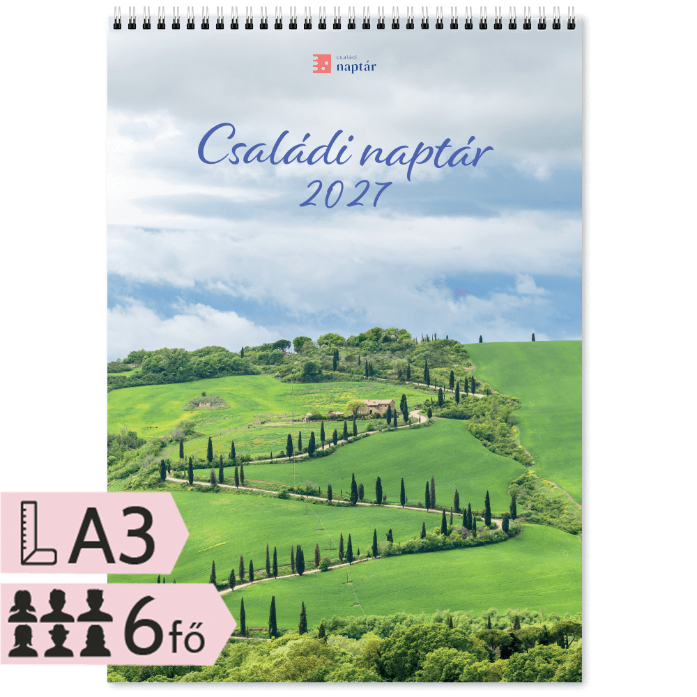 Családi Tervező Falinaptár 2025, 2026, 2027 (A3, spirálozott, nagyker) 13 Spirálos Családi naptár 2027 tervező falinaptár szülőknek és gyerekeknek A3 méretben 6 fő személy részére csaladinaptar