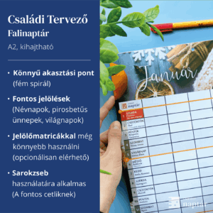 A2 kihajtható családi tervező falinaptár 6 fő részére, 6 oszlopos, funkciók mire jó