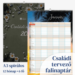 Spirálos Családi naptár tervező falinaptár szülőknek és gyerekeknek A3 méretben 6 fő személy részére