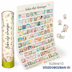 Baba első élményei, mérföldkövek élmény plakát A2 méretben, kaparós felület. csaladinaptar.hu webshop, babaváró képeslap, babavárás