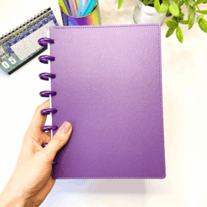 Ibolyalila műbőr borító A5 korongos füzet napló planner csaladinaptar.hu webshop
