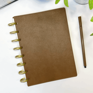 Karamell barna korongos füzet napló planner műbőr borító csaaladinaptar webshop