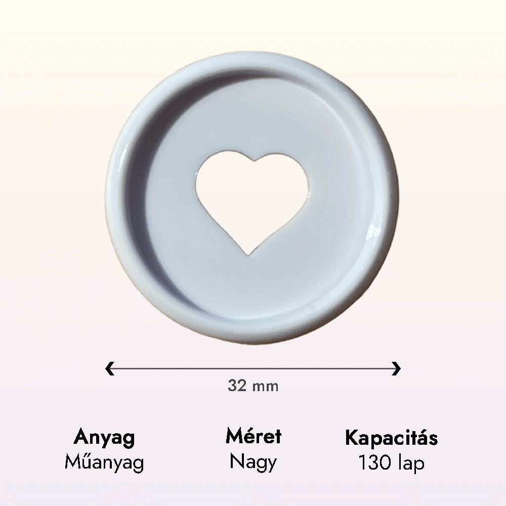Fehér színű szív alakú korong - 1 db - nagy méretben 2 sziv korong feher nagy adatok