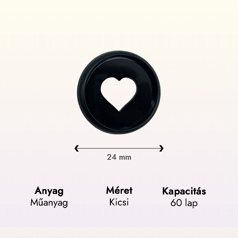 Fekete színű szív alakú korong – 1 db – kicsi méretben 2 sziv korong fekete kicsi 24 adatok