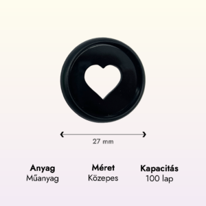 szív alakú fekete műanyag közepes korong adatok lapraforgó korongos füzet családinaptár