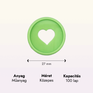 szív alakú világos zöld műanyag közepes korong adatok lapraforgó korongos füzet családinaptár